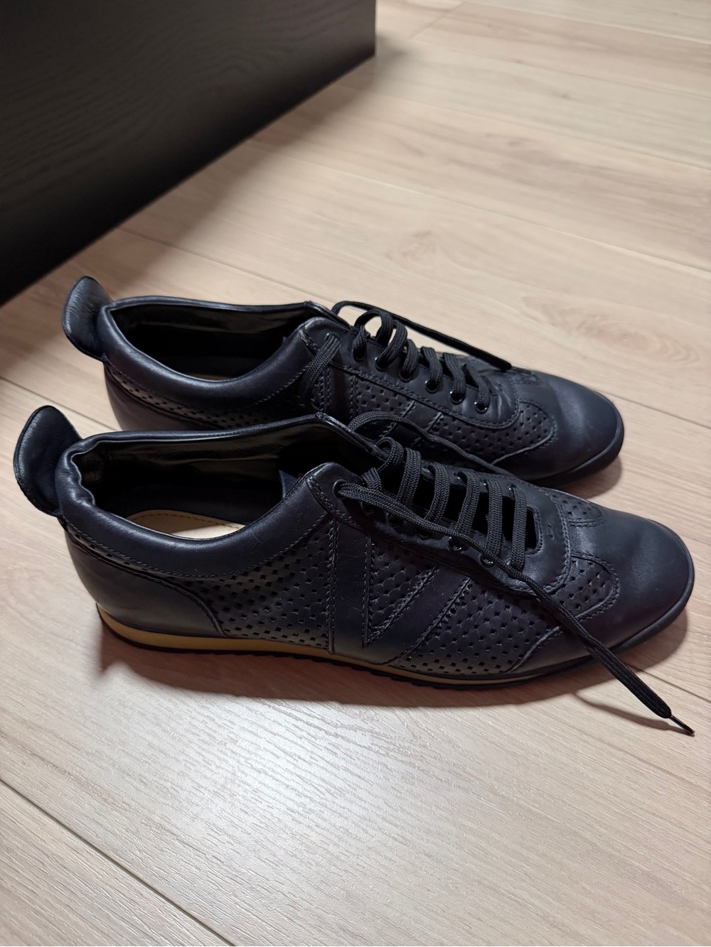 Louis Vuitton Black Perforated Leather Lace-Up Sneakers with Brown Trim